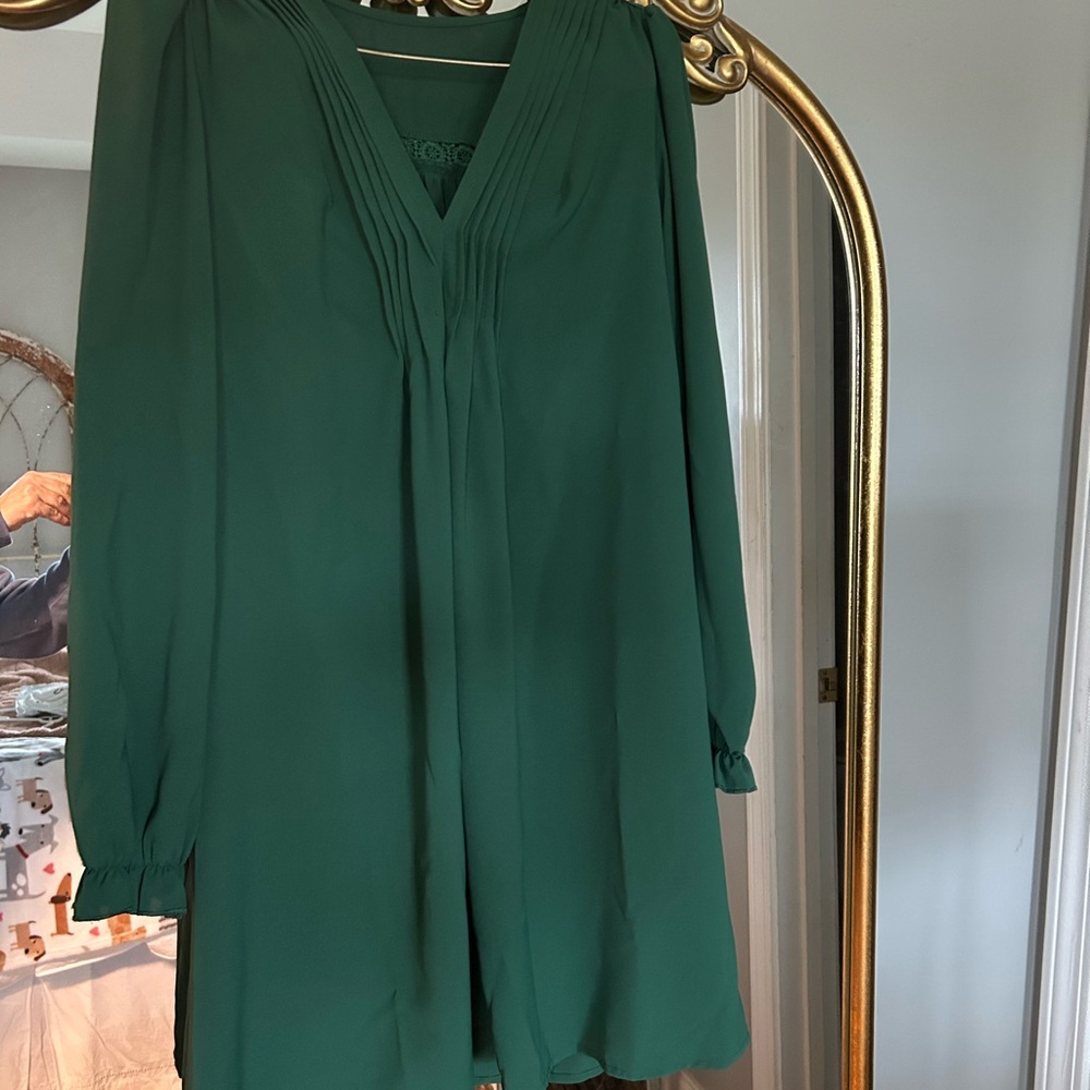 NWT green long sleeved dress 100% polyester